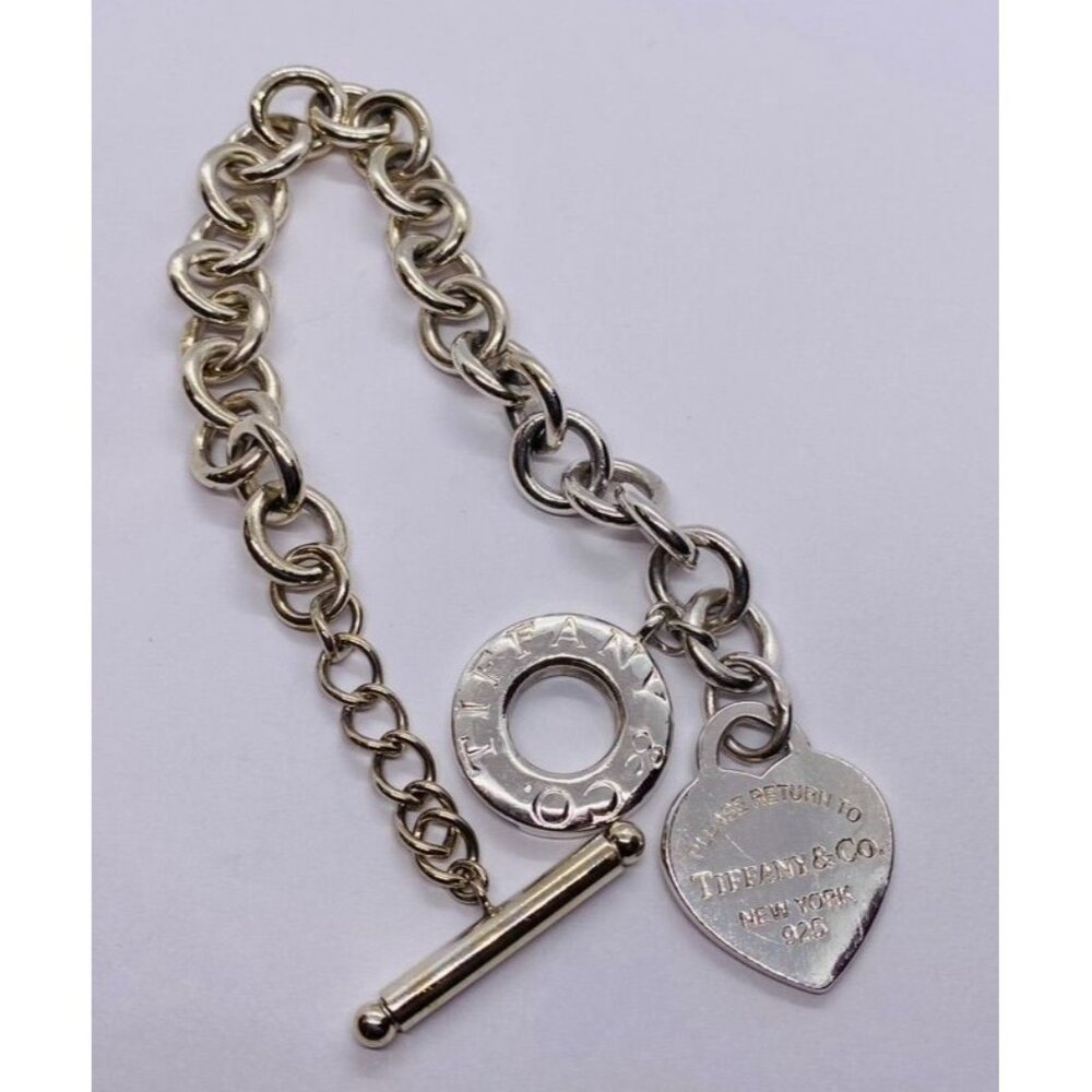 Tiffany & Co Sterling Silver Toggle Heart Tag Blank Heart Bracelet 8.75"